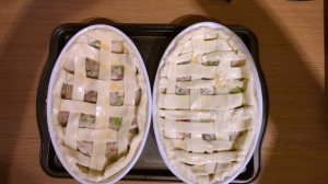 Leek, chicken and mushroom pies with an attempted lattice.